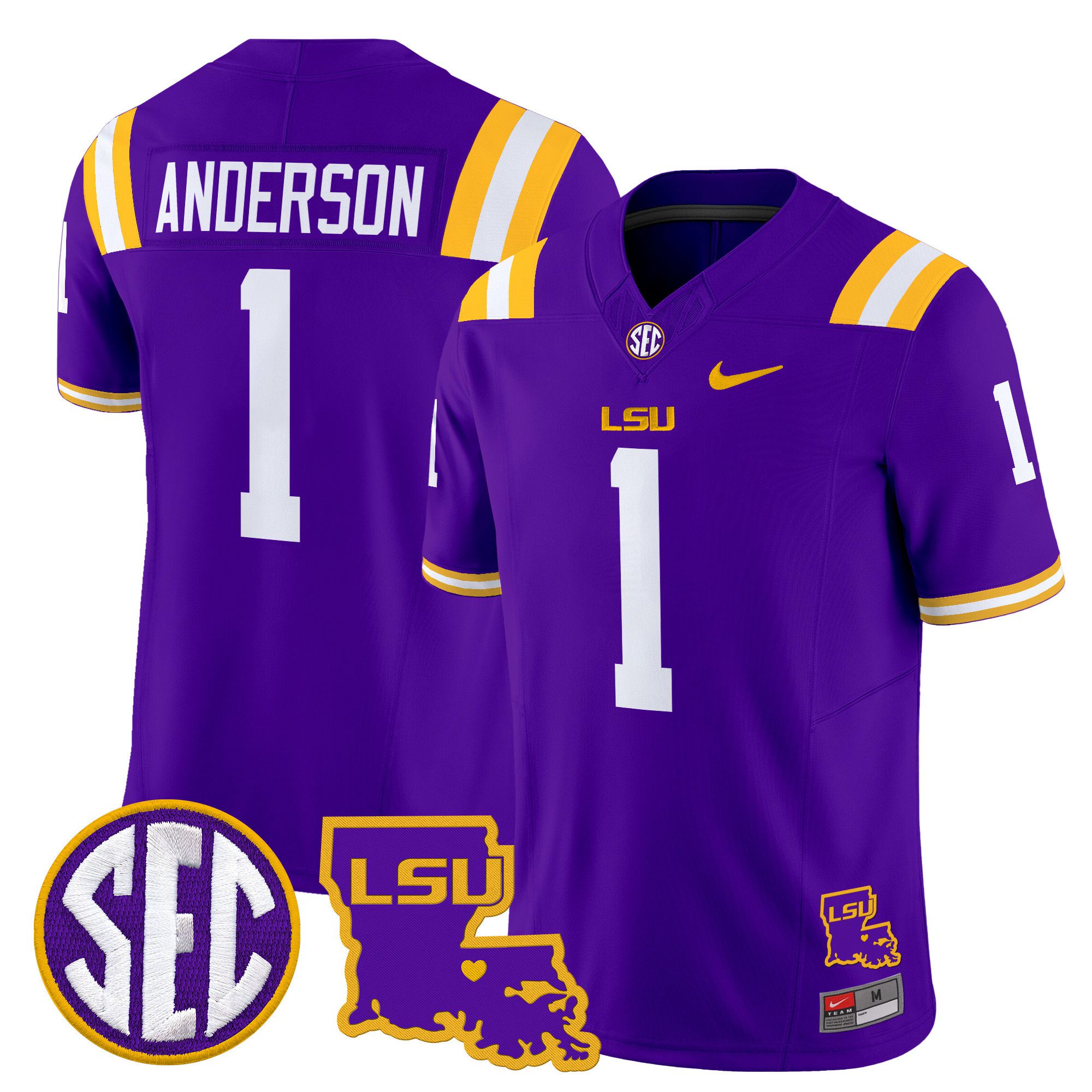Men LSU Tigers #1 Anderson Purple 2024 Nike Louisiana Patch Vapor Limited NCAA Jersey style 1